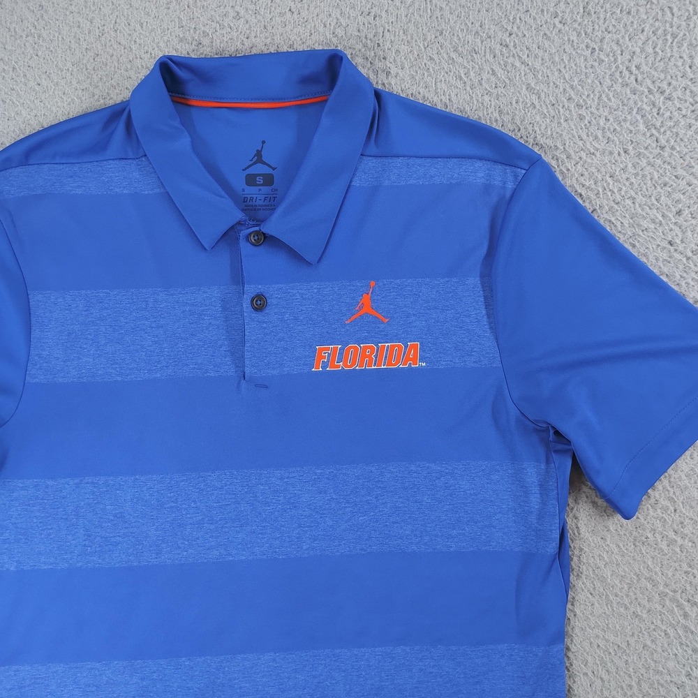 Florida Gators Shirt Mens Small Blue Dri Fit Jordan Polo Striped